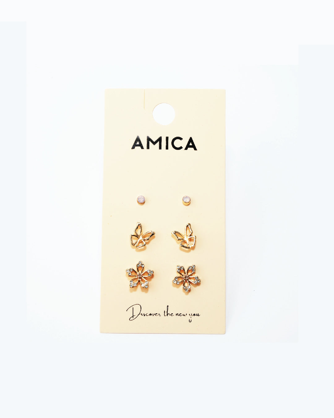 Amica Light Gold Metallic Gold-Plated Multipack Earrings