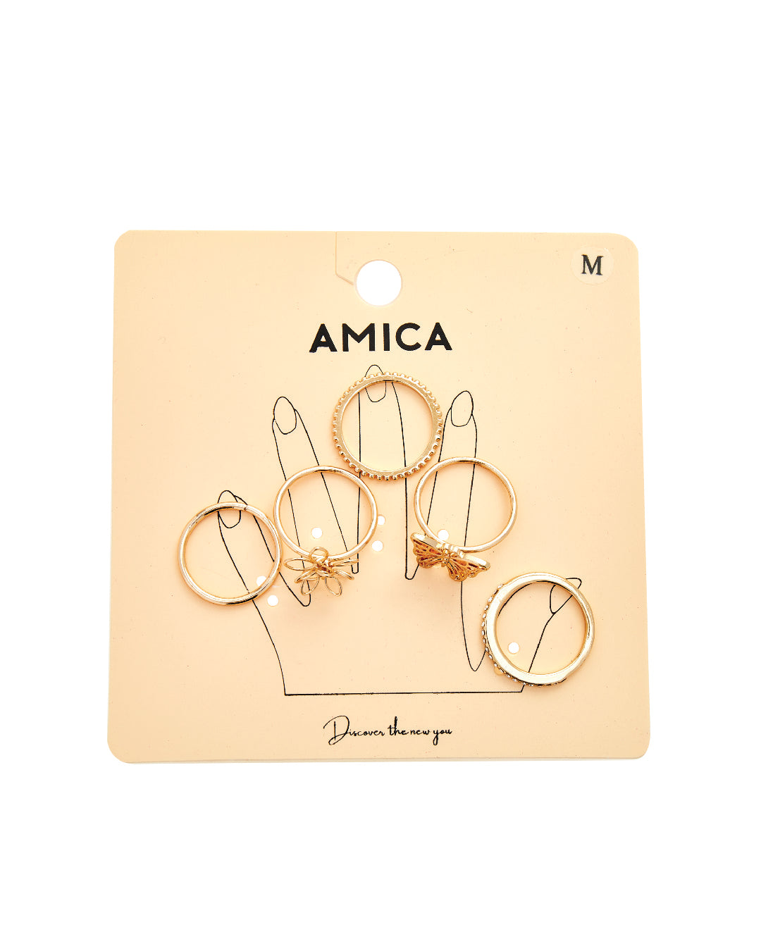 مجموعة خواتم Amica Light Gold Metallic المطلية بالذهب متعددة القطع