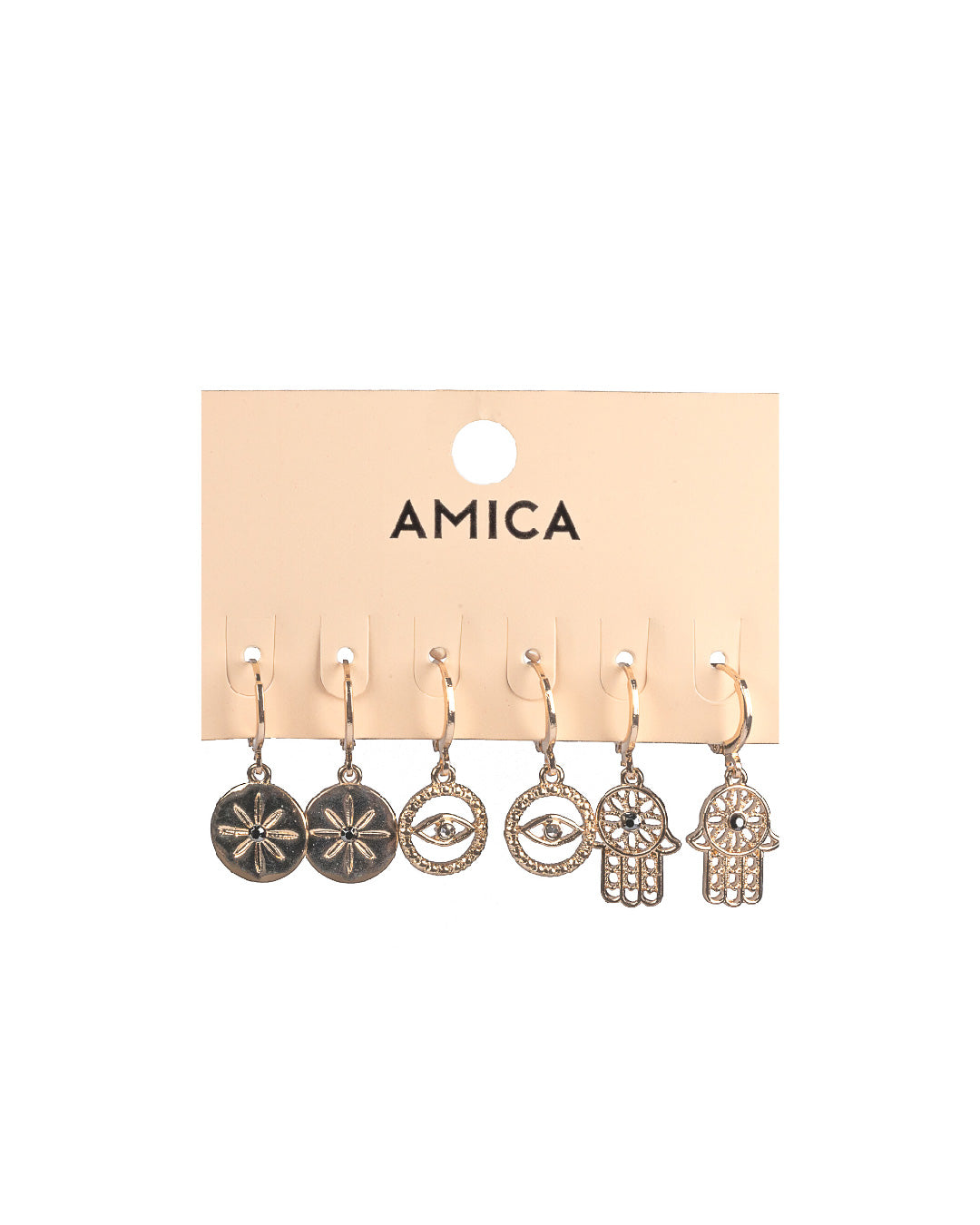 Amica Light Gold Metallic Gold-Plated Multipack Earrings set