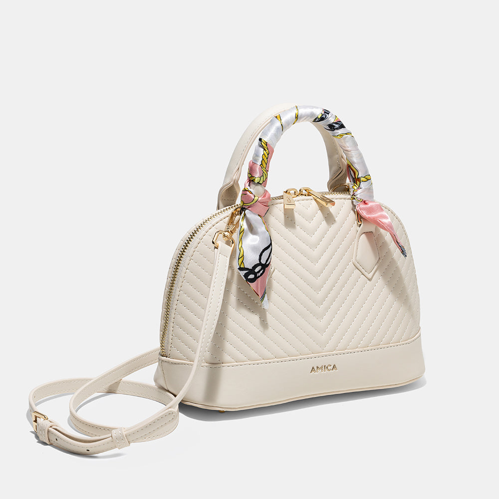 AMICA Junes Ladies Vegan Leather Dome Shaped Mini Crossbody Bag - Beige