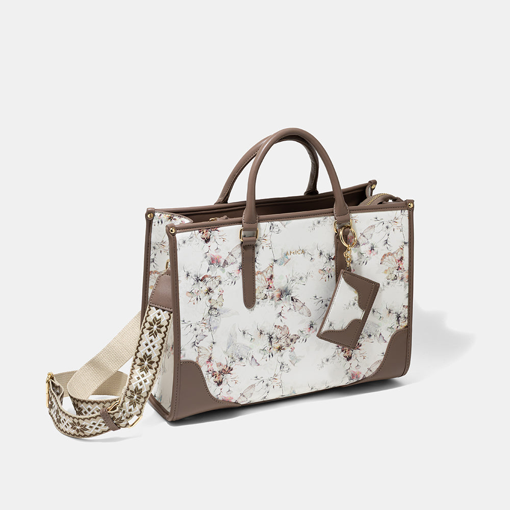 AMICA Ella Floral Tote Bag for Women - White