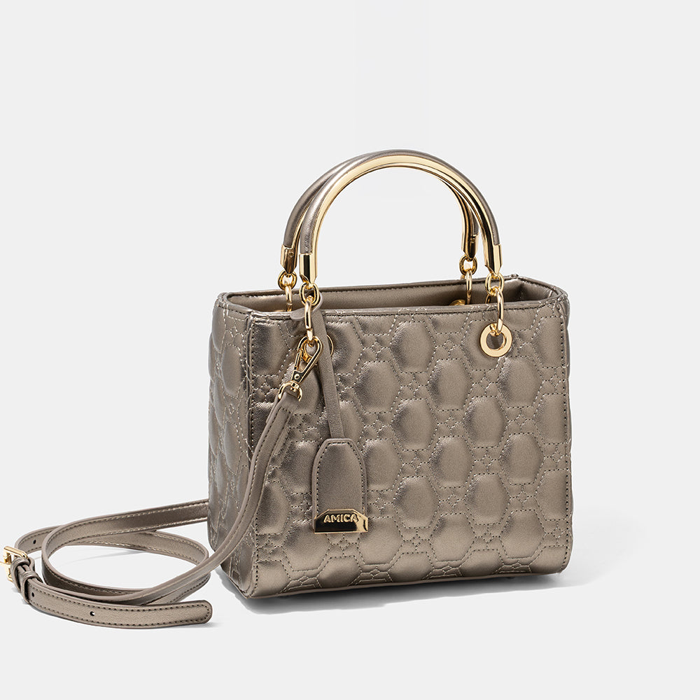 AMICA Joy Quilted Mini Crossbody Bag for Women - Pweter
