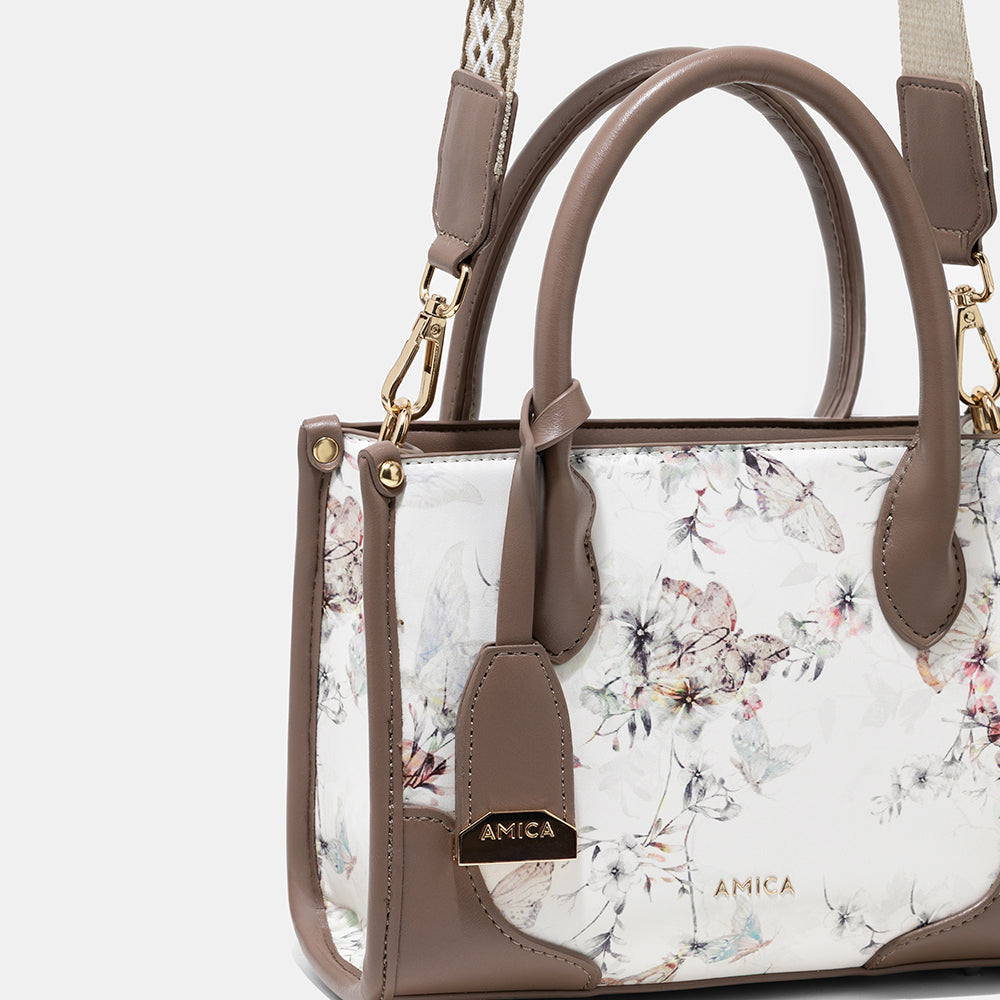 AMICA Flori Medium Tote Bag for Girls & Women - White