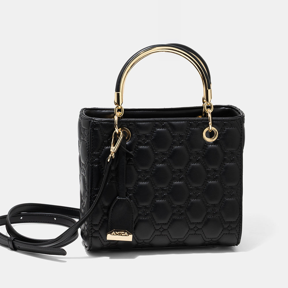 AMICA Joy Quilted Mini Crossbody Bag for Women - Black