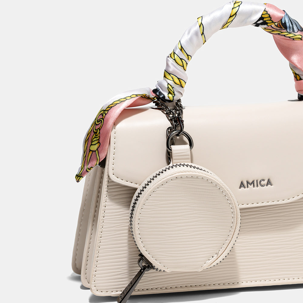 AMICA Noemi Ladies Leather Mini Crossbody Handbag - Ivory