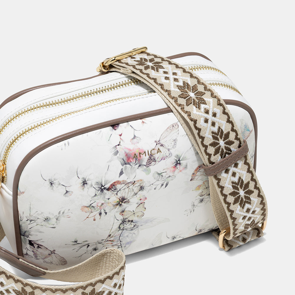 AMICA Flores Floral Crossbody Bag for Women - White