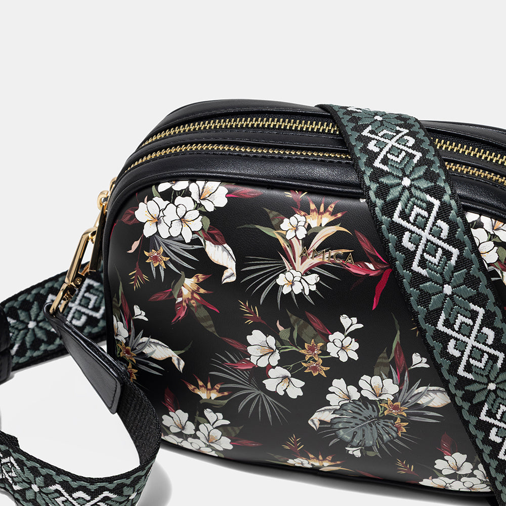 AMICA Flores Floral Crossbody Bag for Women - Black
