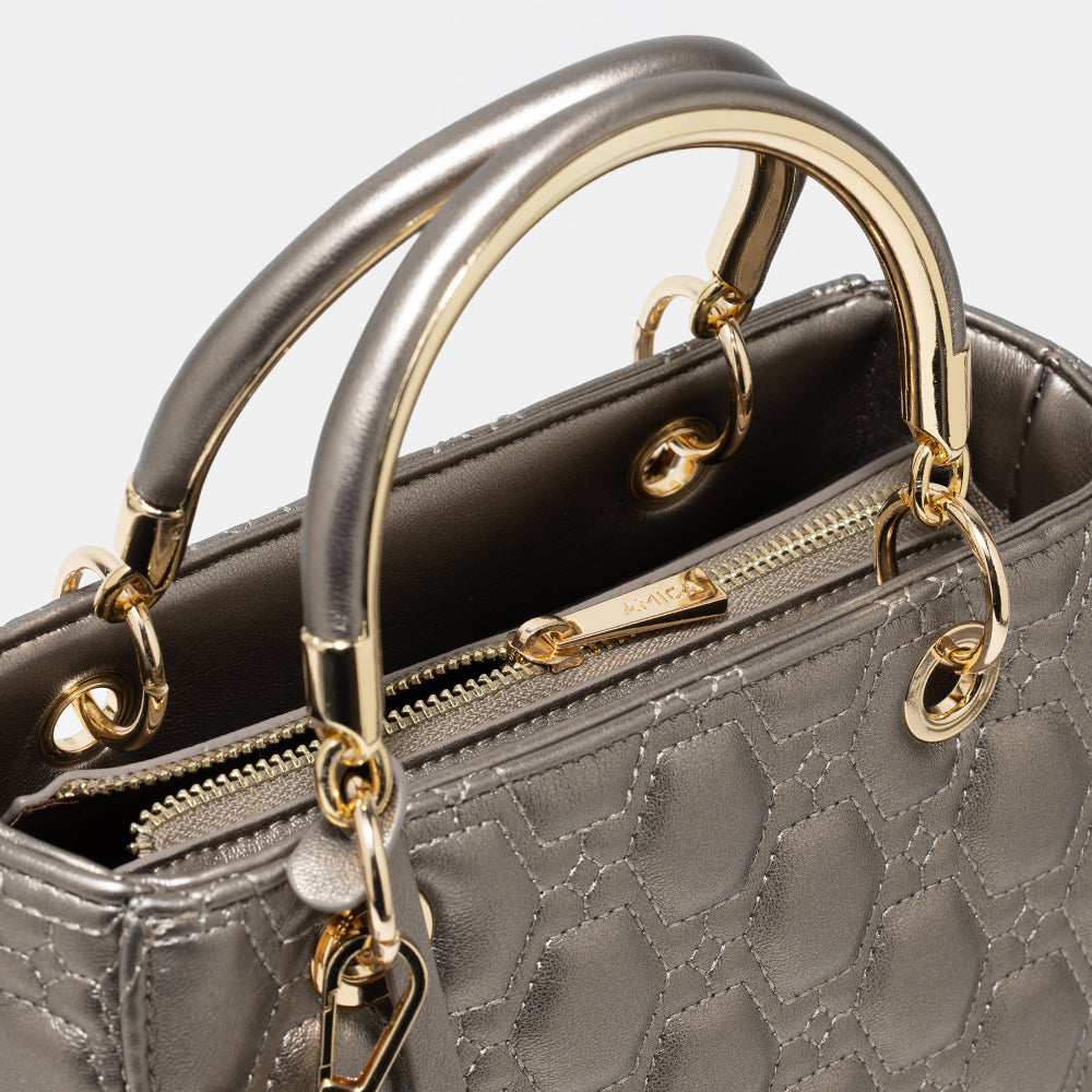 AMICA Joy Quilted Mini Crossbody Bag for Women - Pweter