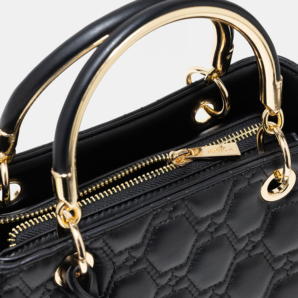 AMICA Joy Quilted Mini Crossbody Bag for Women - Black