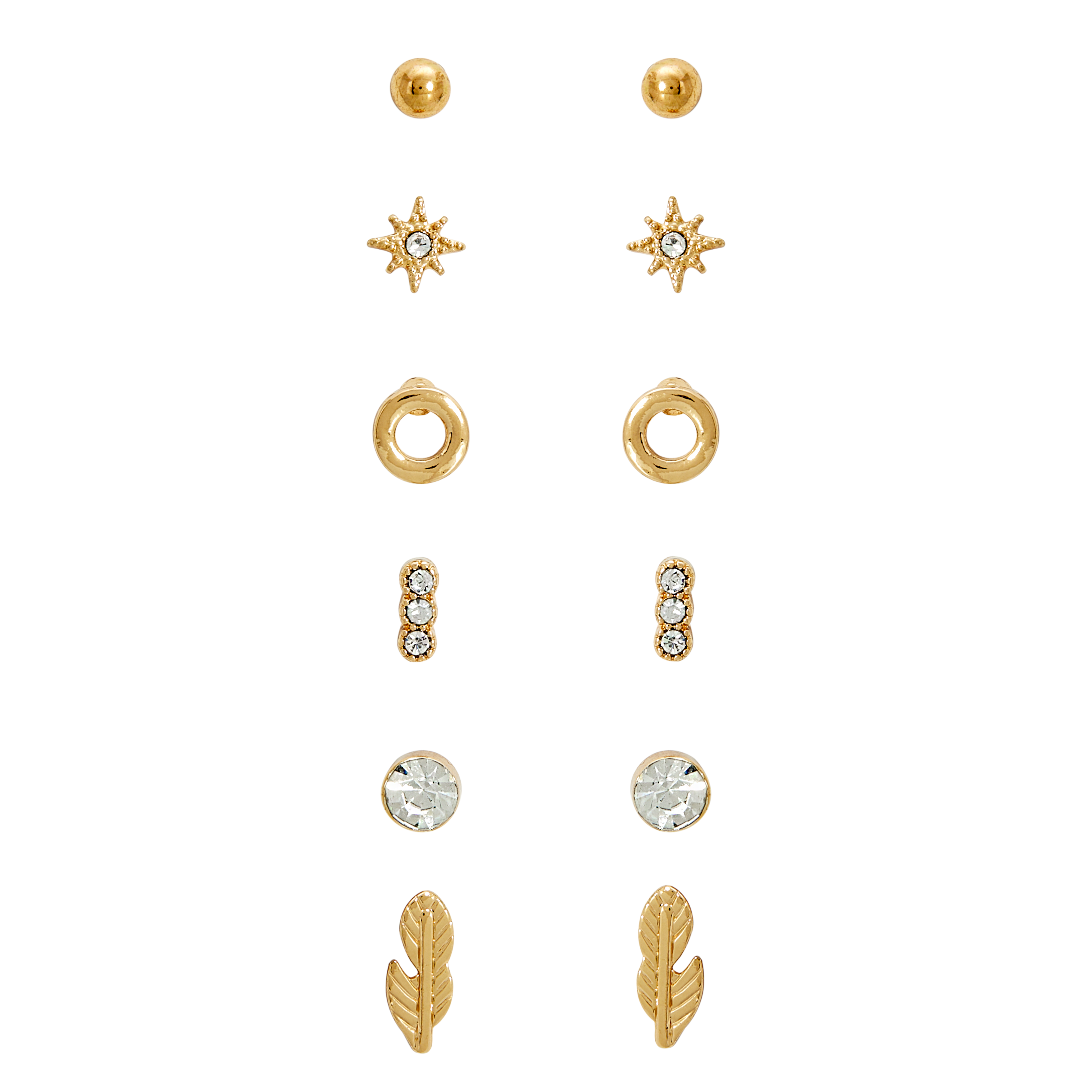 Amica Light Gold Metallic Gold-Plated Multipack Earrings set