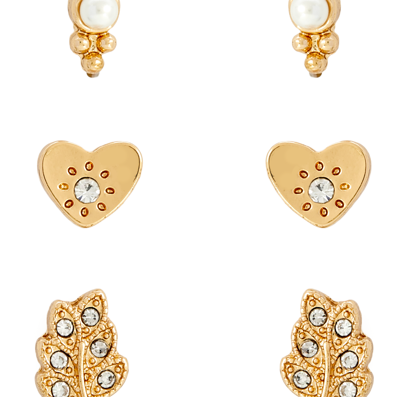 Amica Light Gold Metallic Gold-Plated Multipack Earrings set