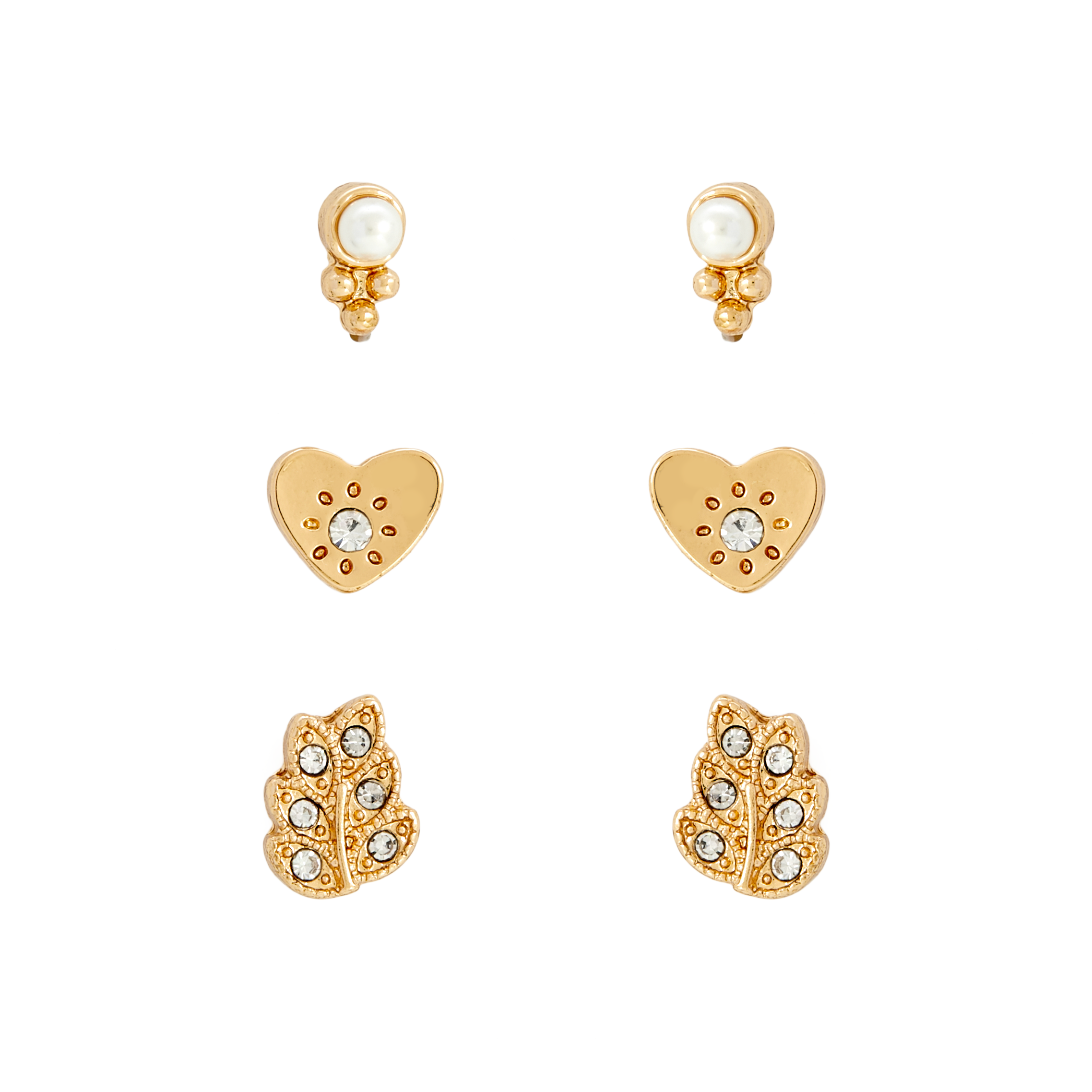 Amica Light Gold Metallic Gold-Plated Multipack Earrings set