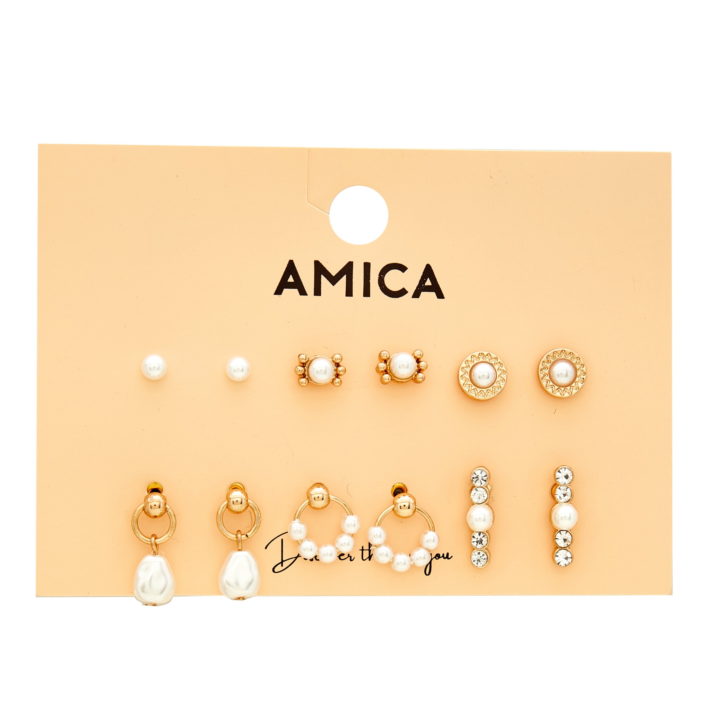 Amica Light Gold Metallic Gold Plated Multipack Earrings