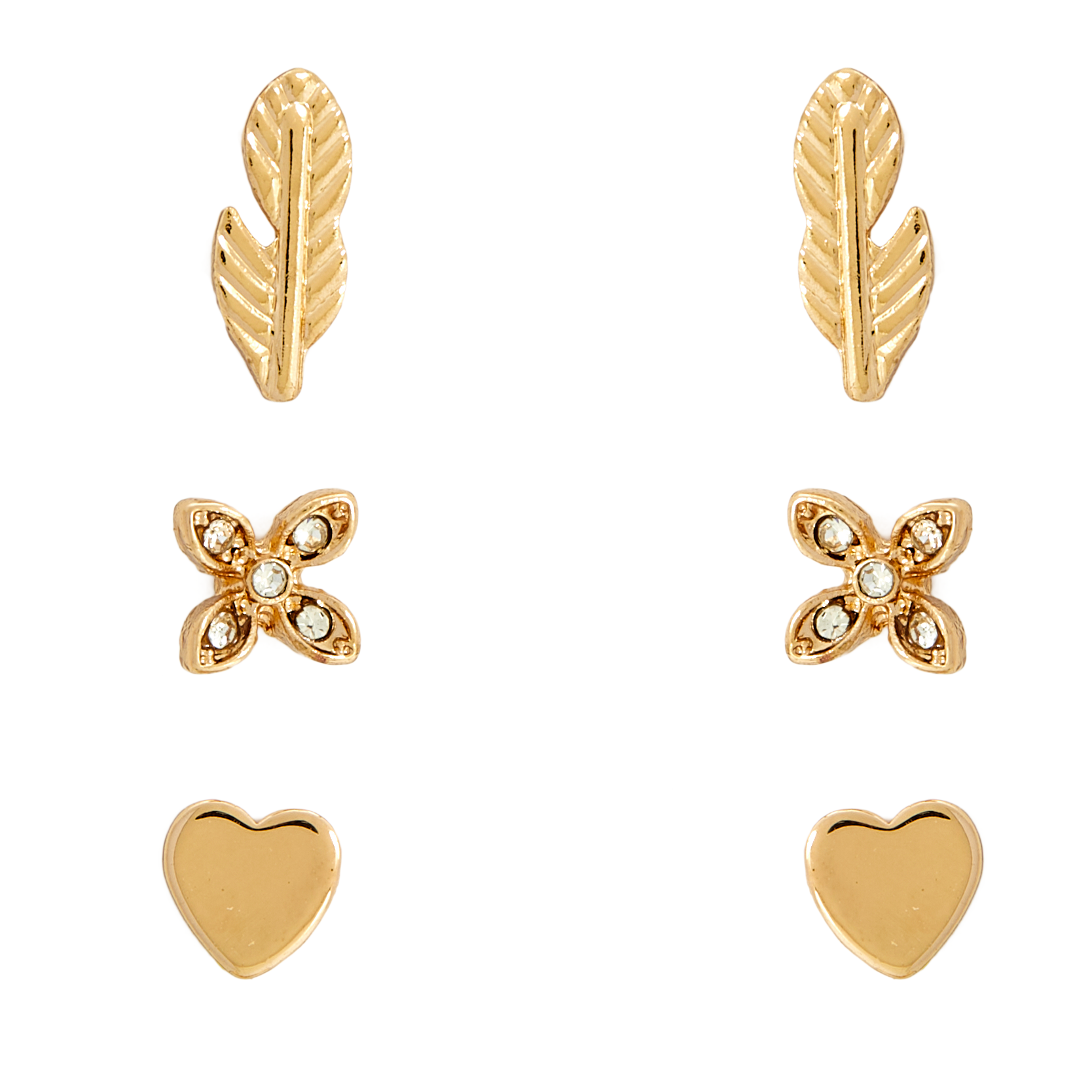 Amica Light Gold Metallic Gold-Plated Multipack Earrings set