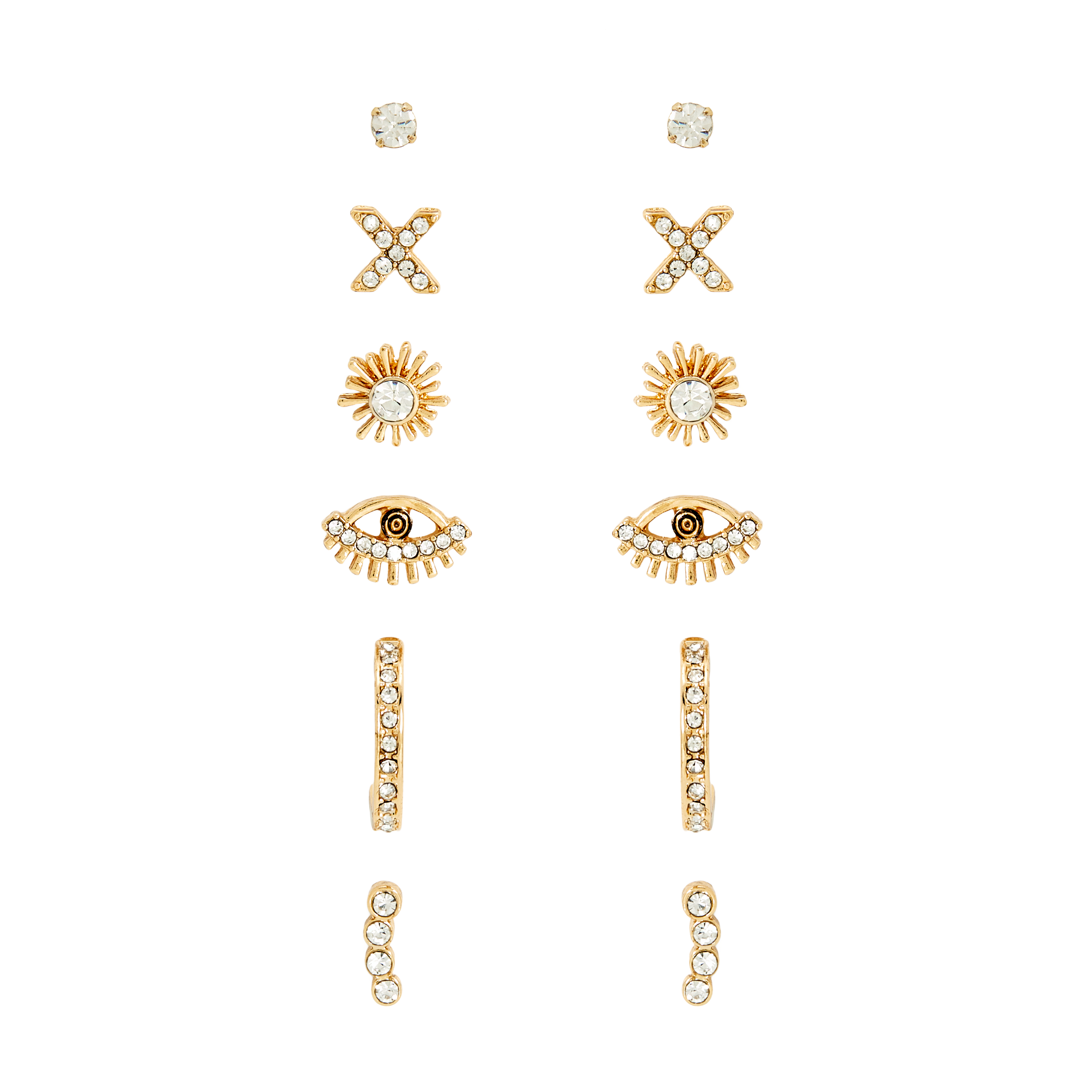 Amica Light Gold Metallic Gold Plated Multipack Earrings set