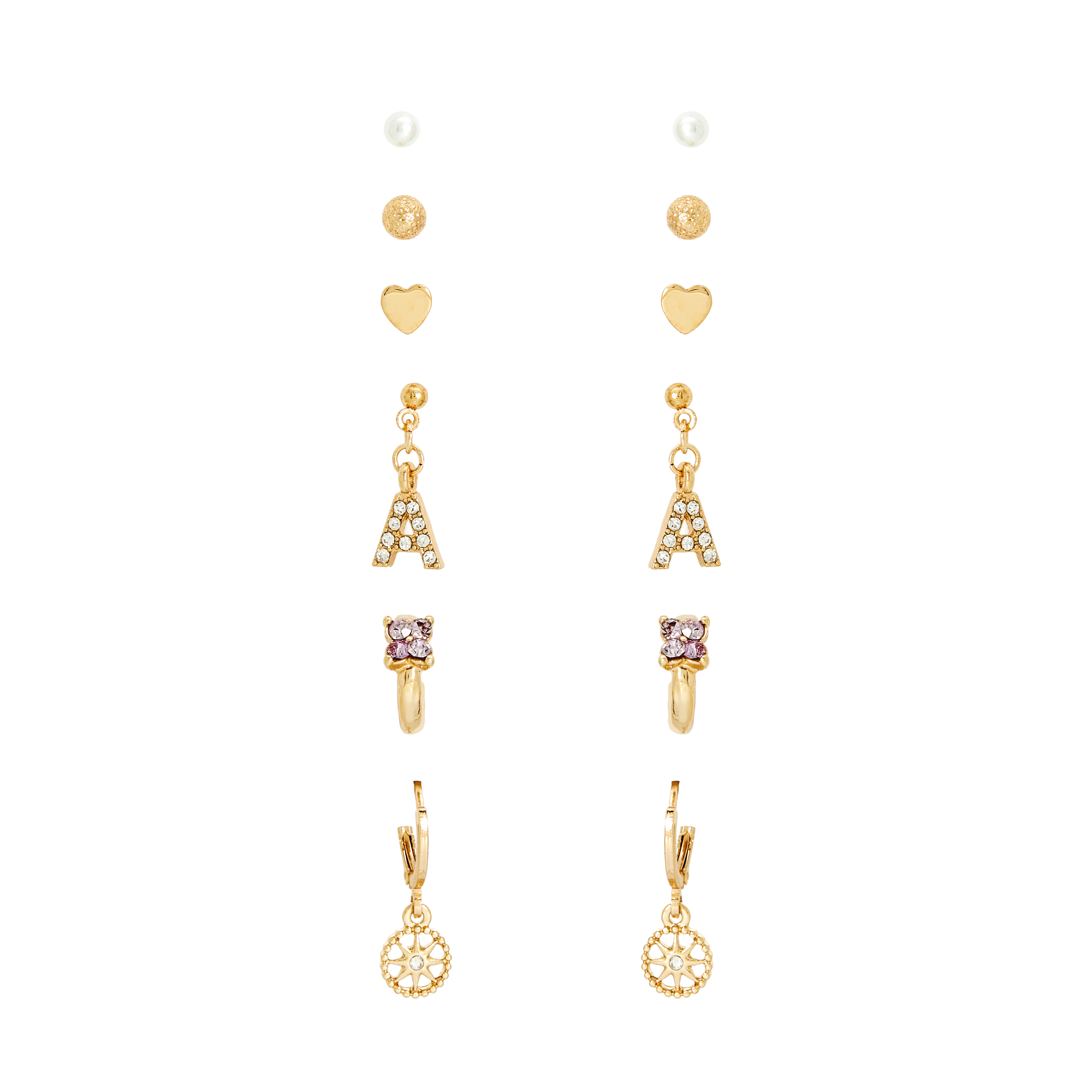 Amica Light Gold Metallic Gold-Plated Multipack Earrings set