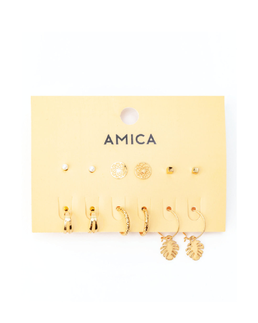 Amica Light Gold Metallic Gold-Plated Multipack Earrings set