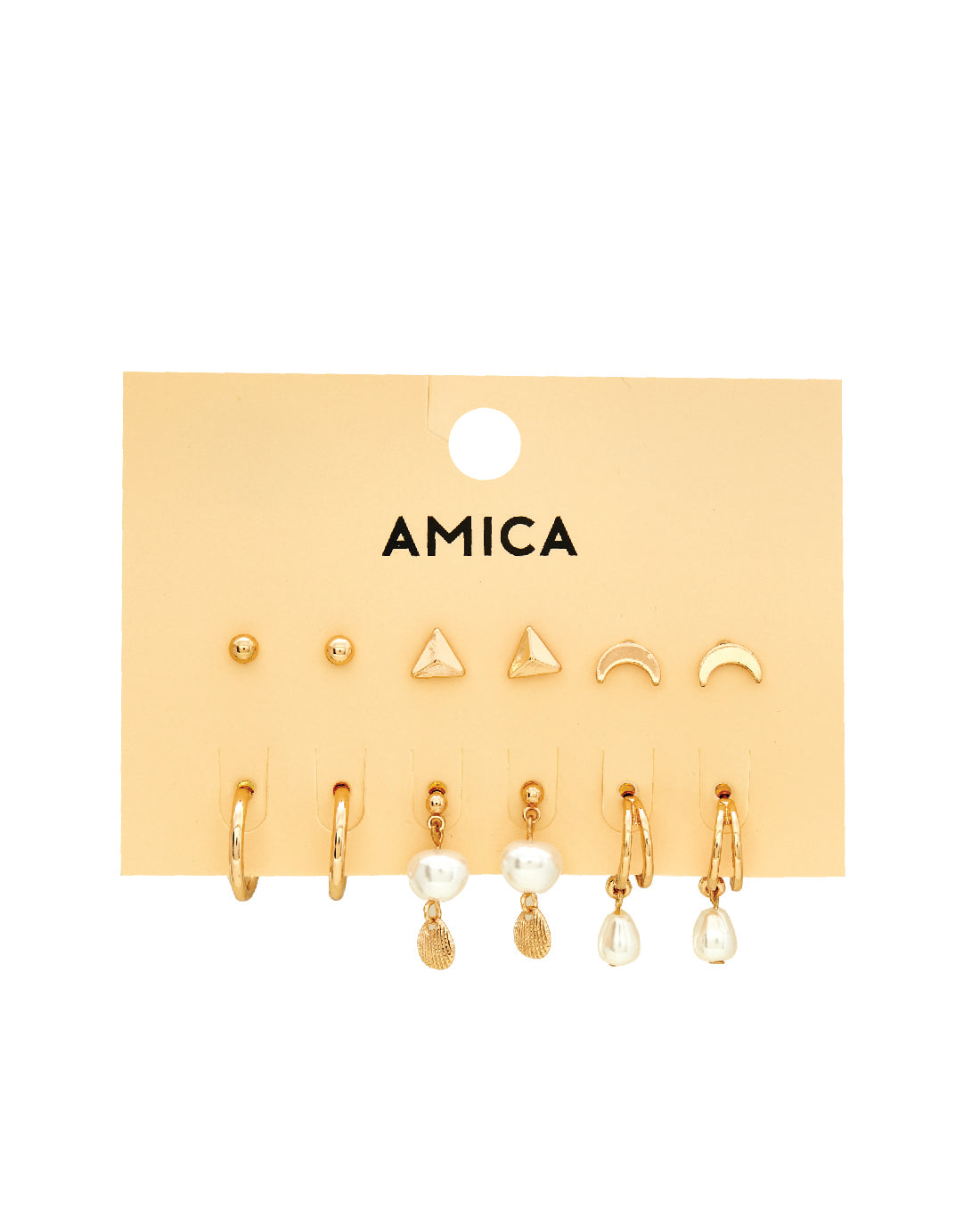 Amica Light Gold Metallic Gold-Plated Multipack Earrings set