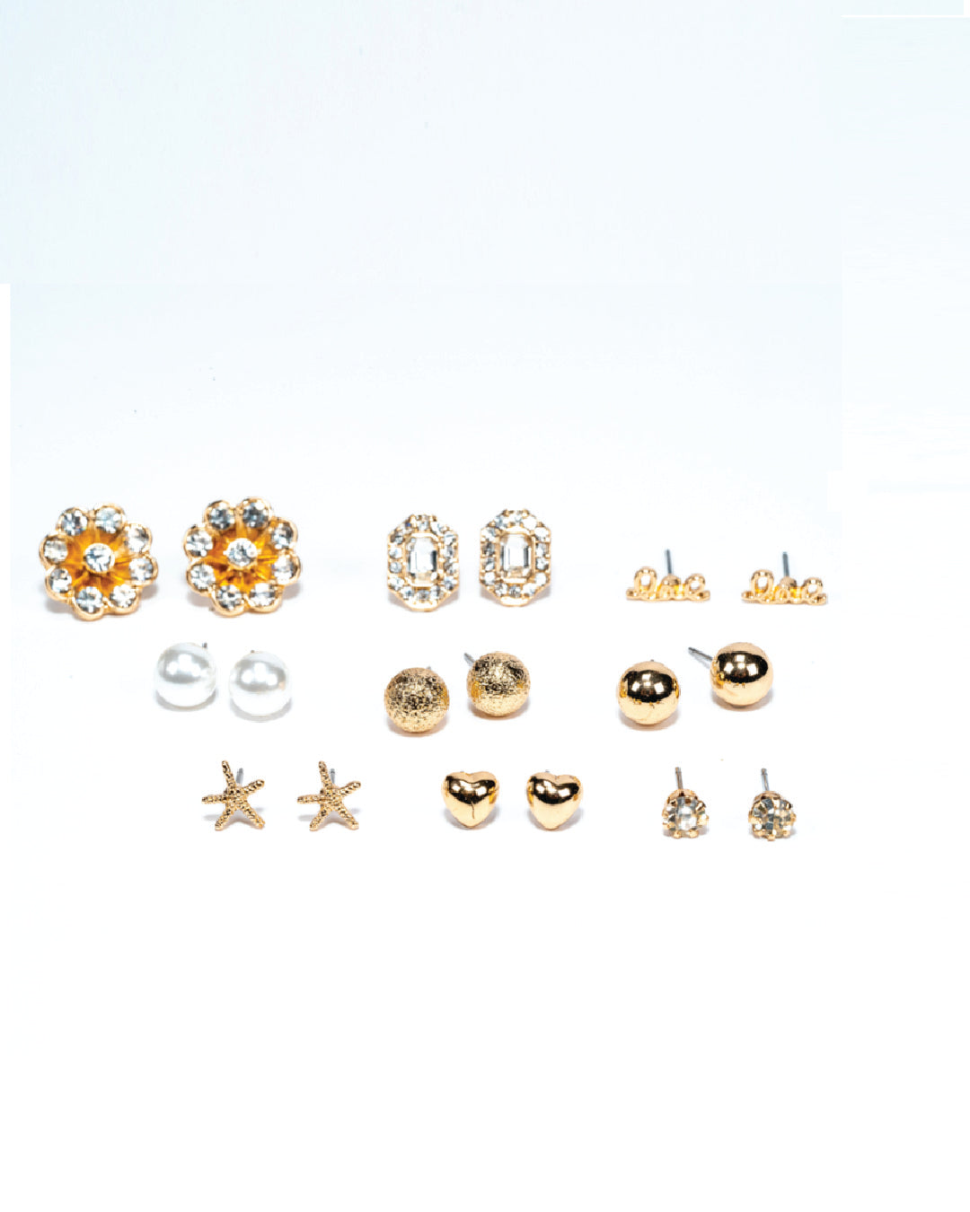 Amica Light Gold Metallic Gold Plated Multipack Earrings set