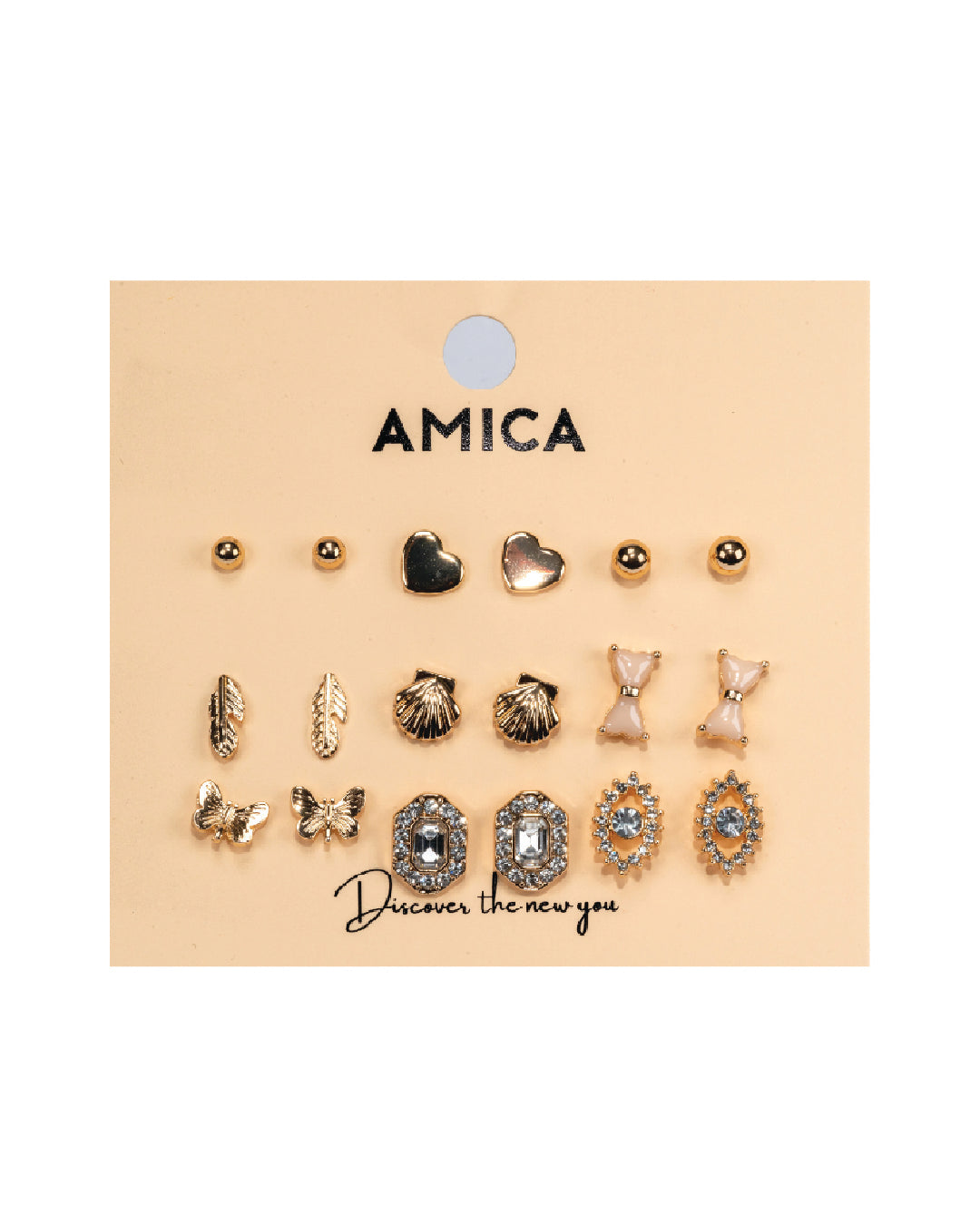 Amica Light Gold Metallic Gold-Plated Multipack Earrings set