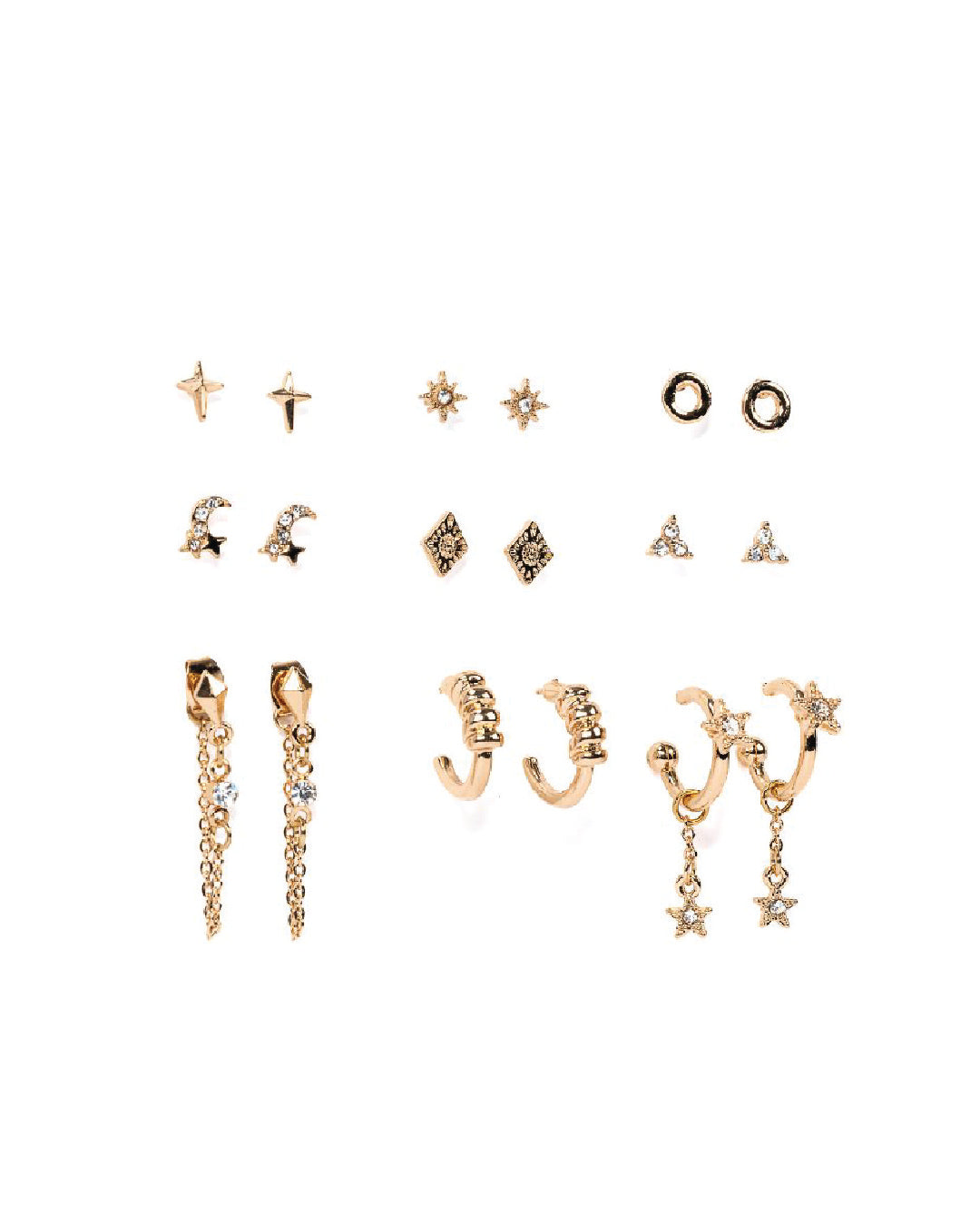 Amica Light Gold Metallic Gold Plated Multipack Earrings set