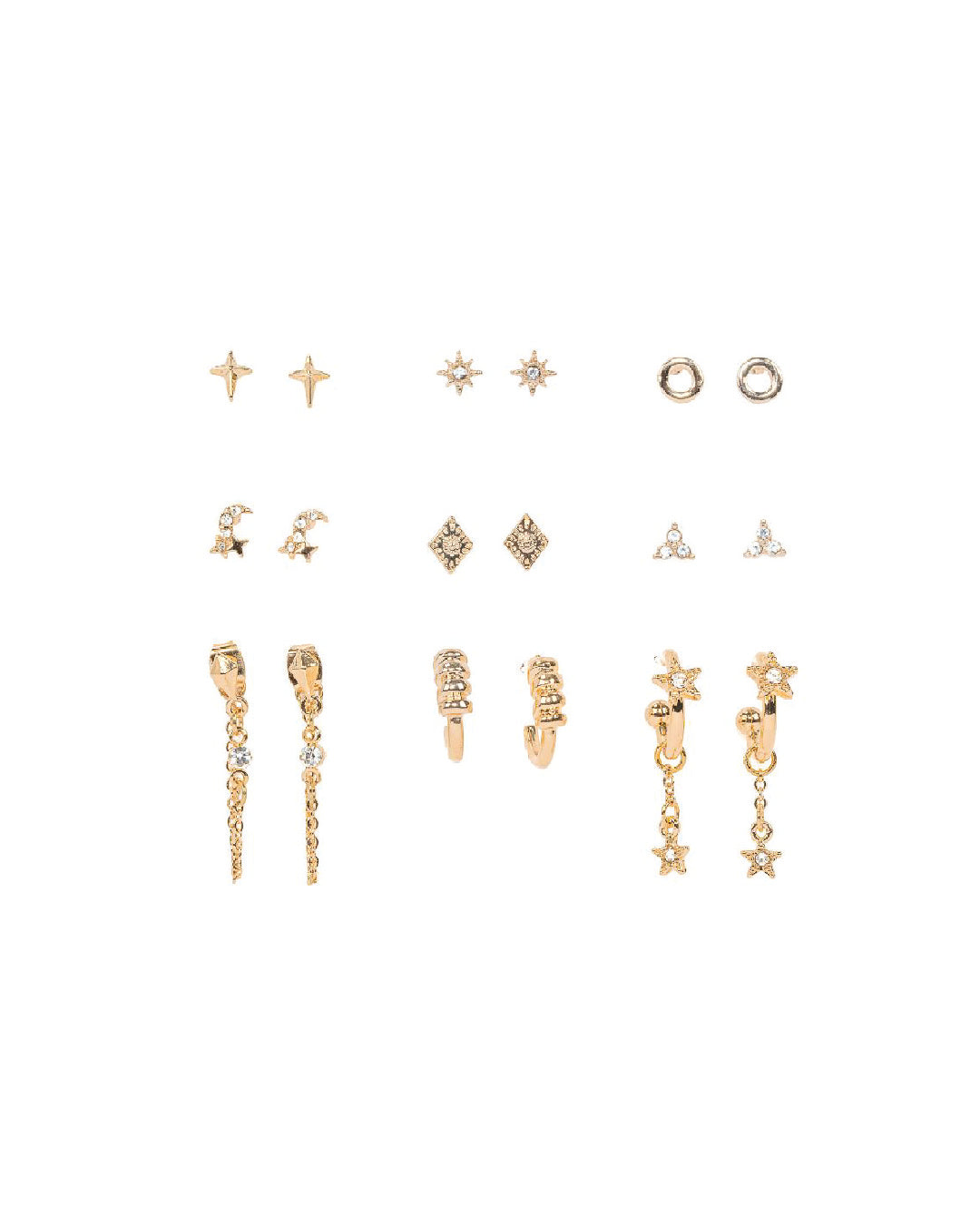 Amica Light Gold Metallic Gold Plated Multipack Earrings set