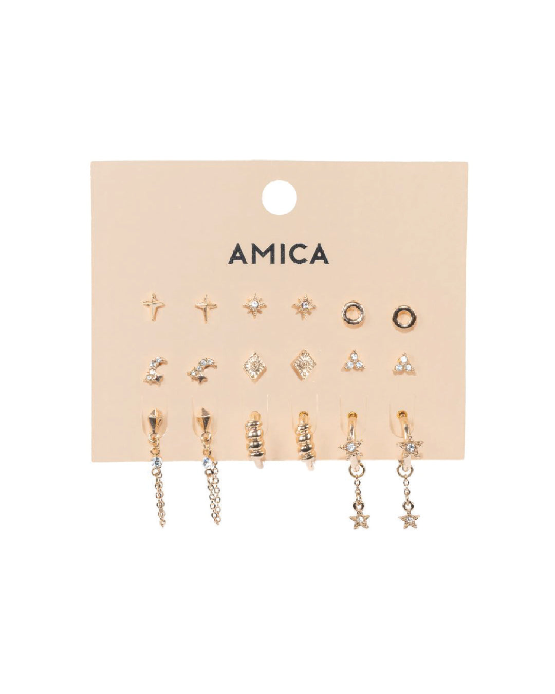 Amica Light Gold Metallic Gold Plated Multipack Earrings set