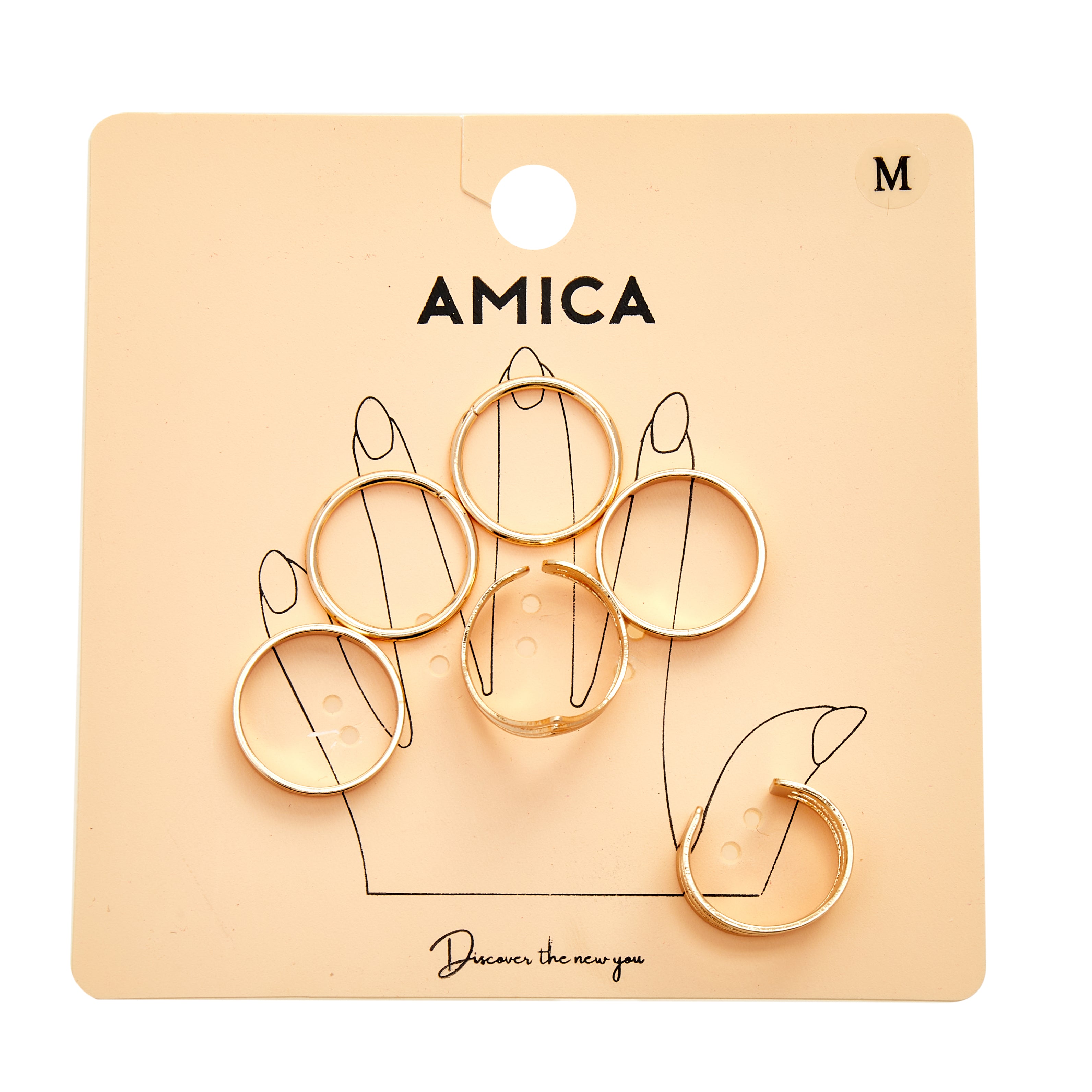 Amica Light Gold Metallic Gold-Plated Multipack Ring Set