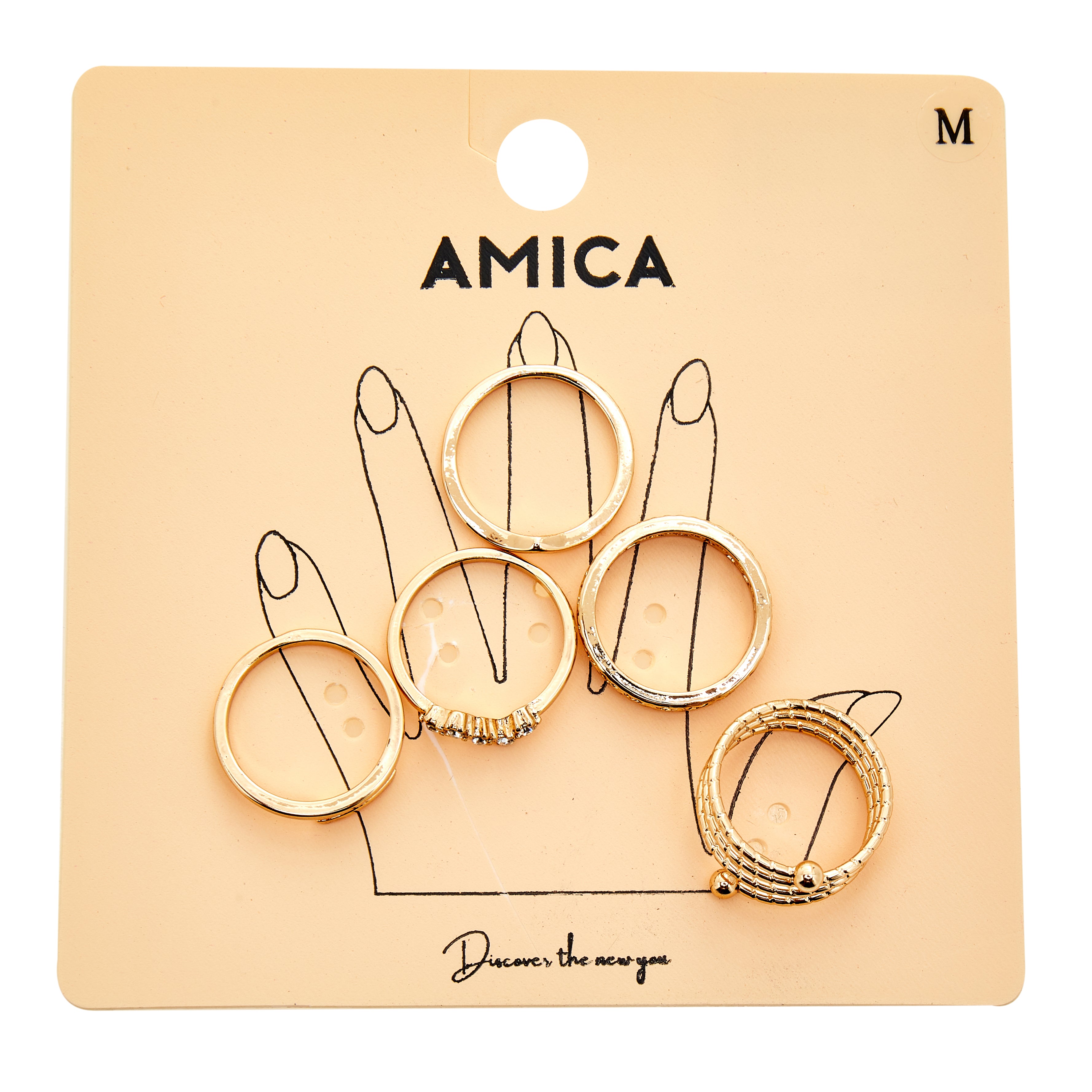 مجموعة خواتم Amica Light Gold Metallic المطلية بالذهب المكونة من عدة قطع