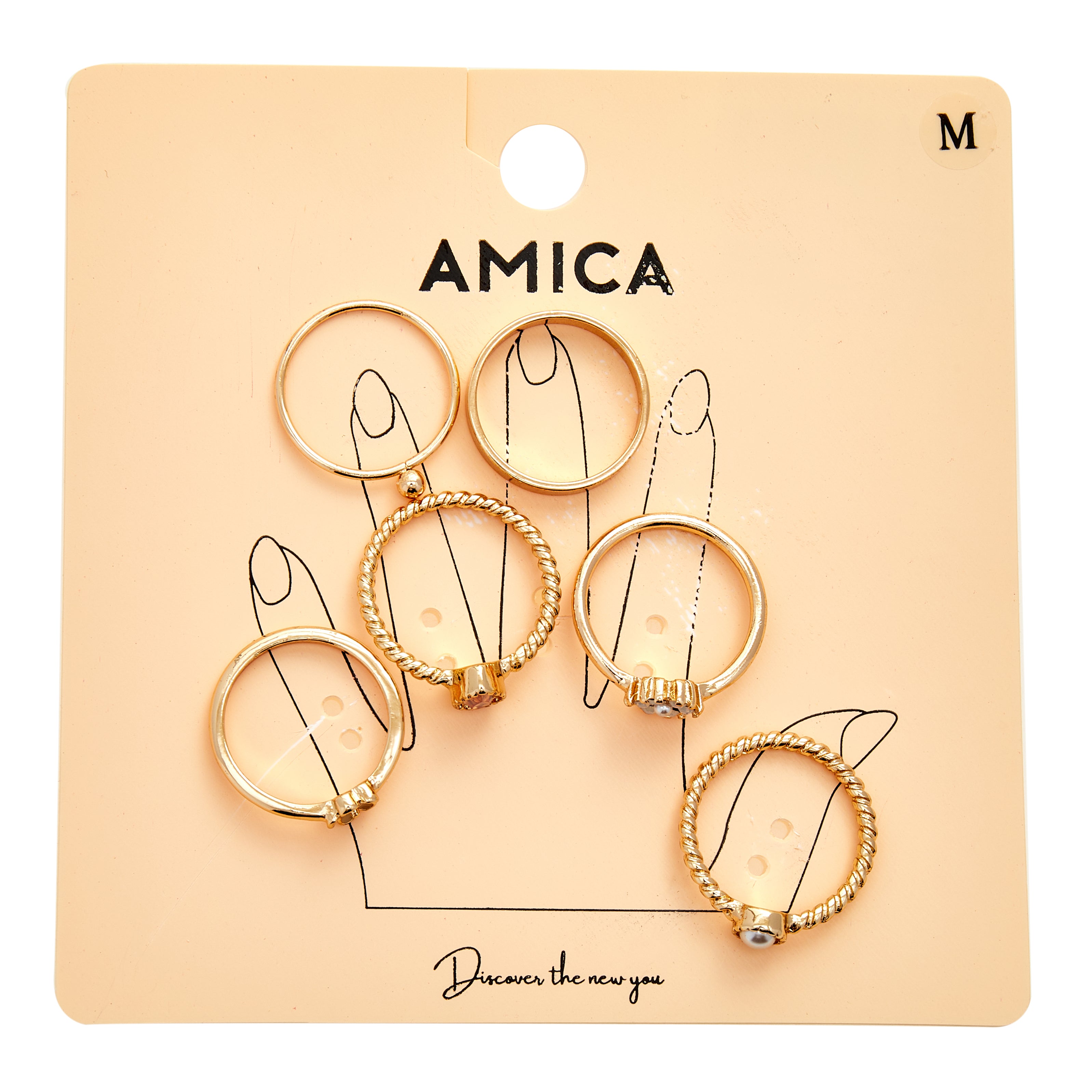 Amica Light Gold Metallic Gold-Plated Multipack Ring Set