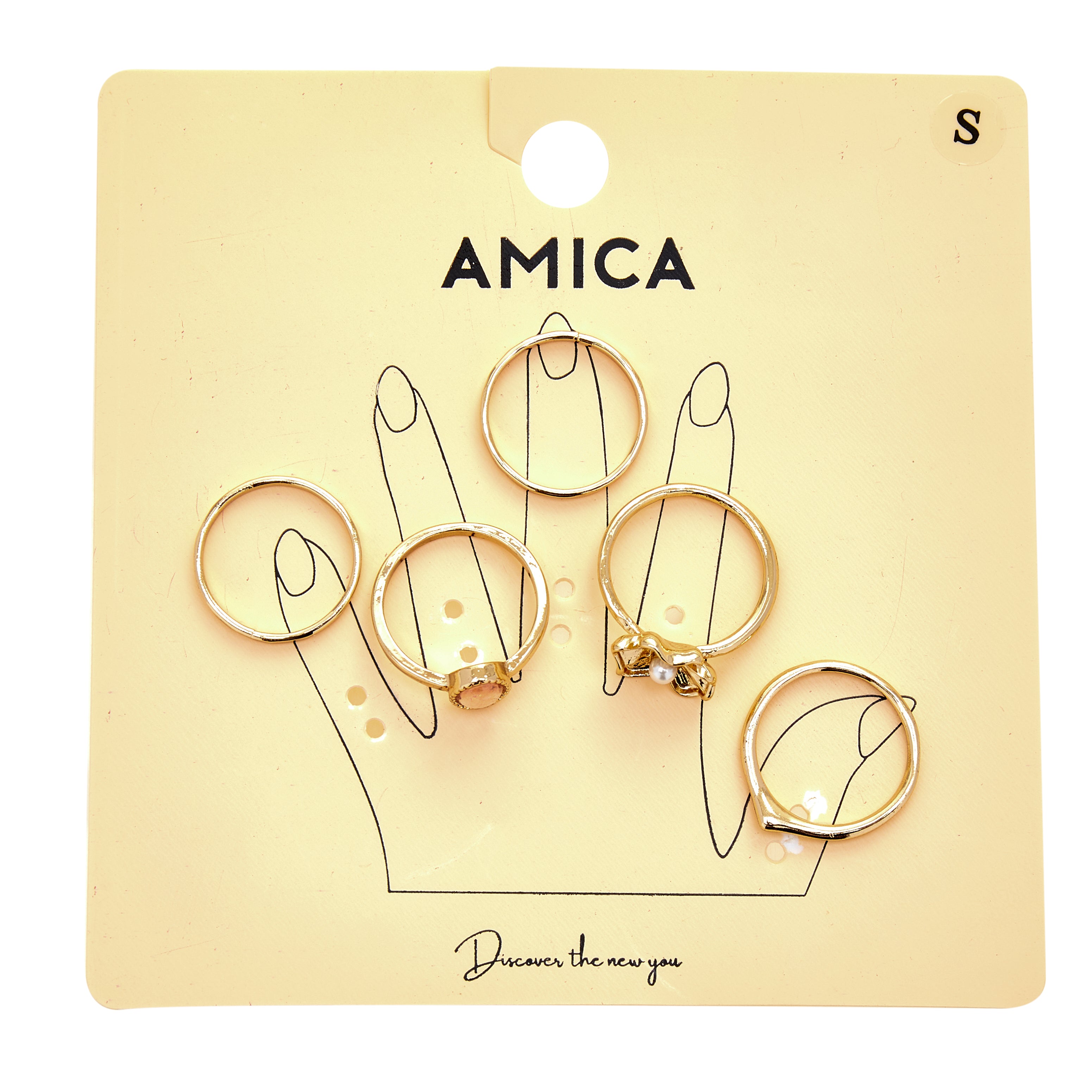 Amica Light Gold Metallic Gold-Plated Multipack Ring Set