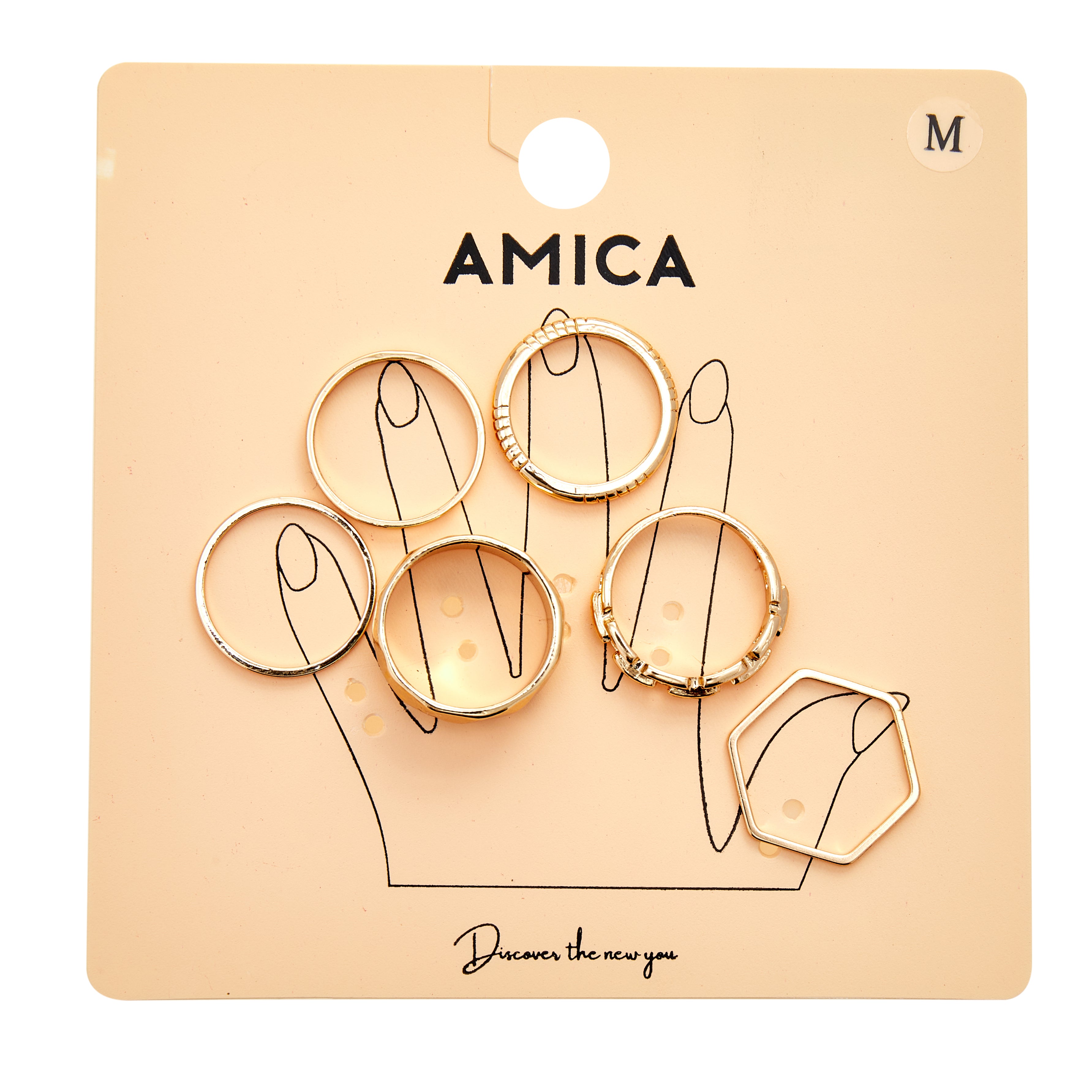 Amica Light Gold Metallic Gold-Plated Multipack Ring Set