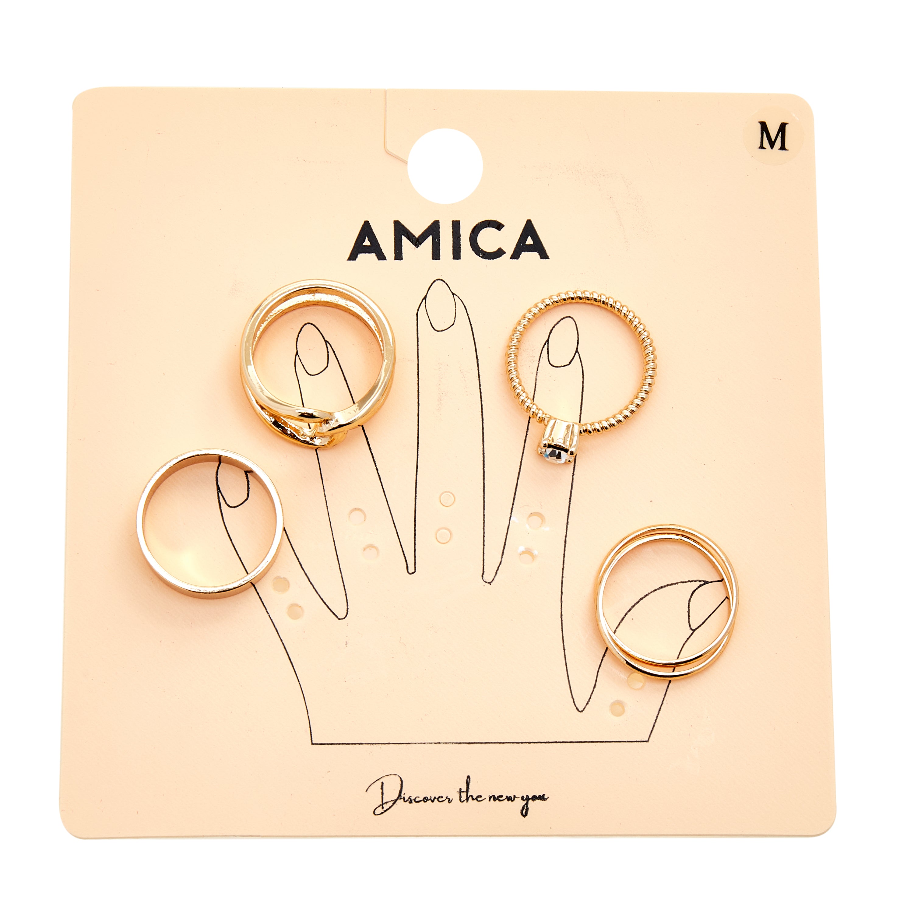 Amica Light Gold Metallic Gold-Plated Multipack Ring Set