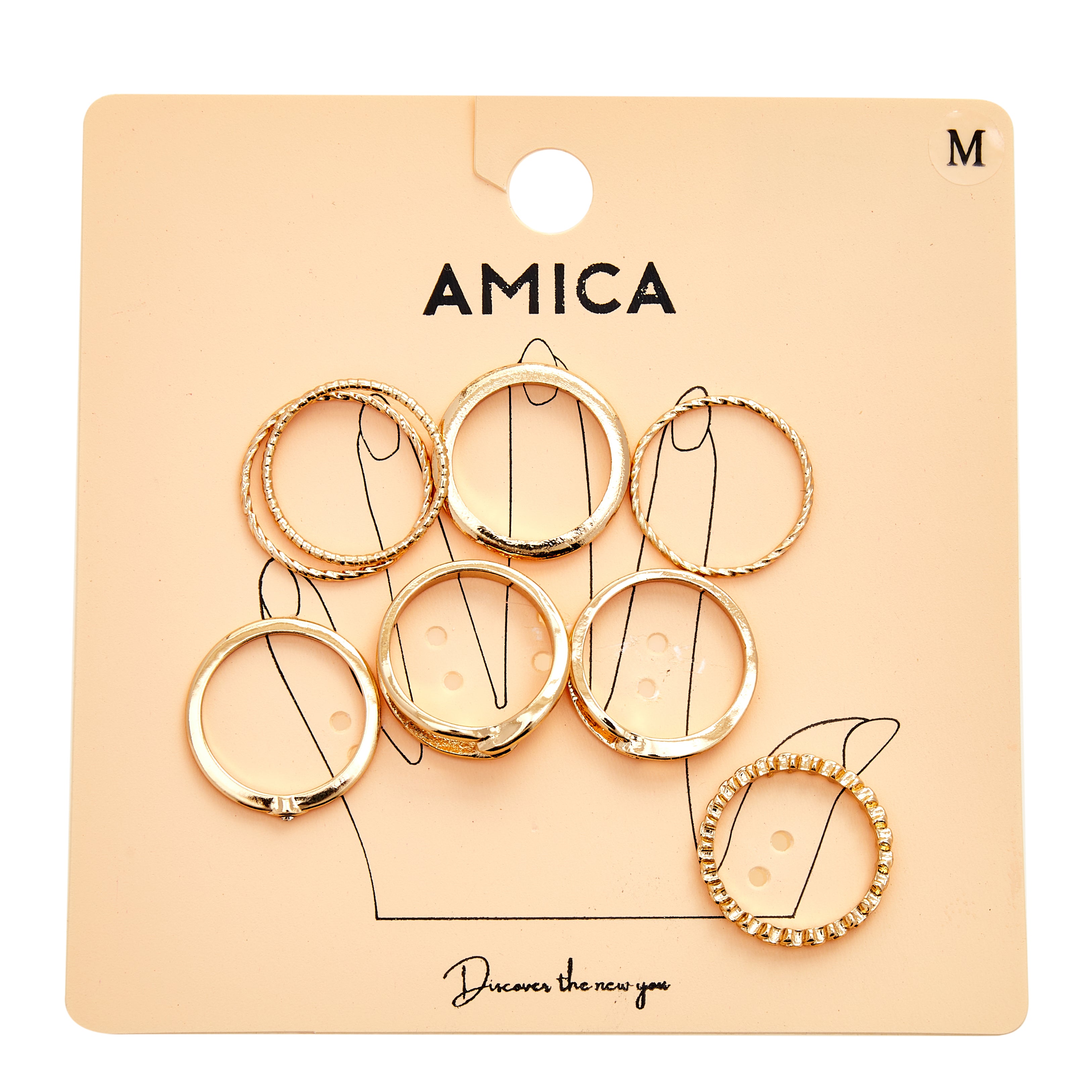 مجموعة خواتم Amica Light Gold Metallic المطلية بالذهب المكونة من عدة قطع