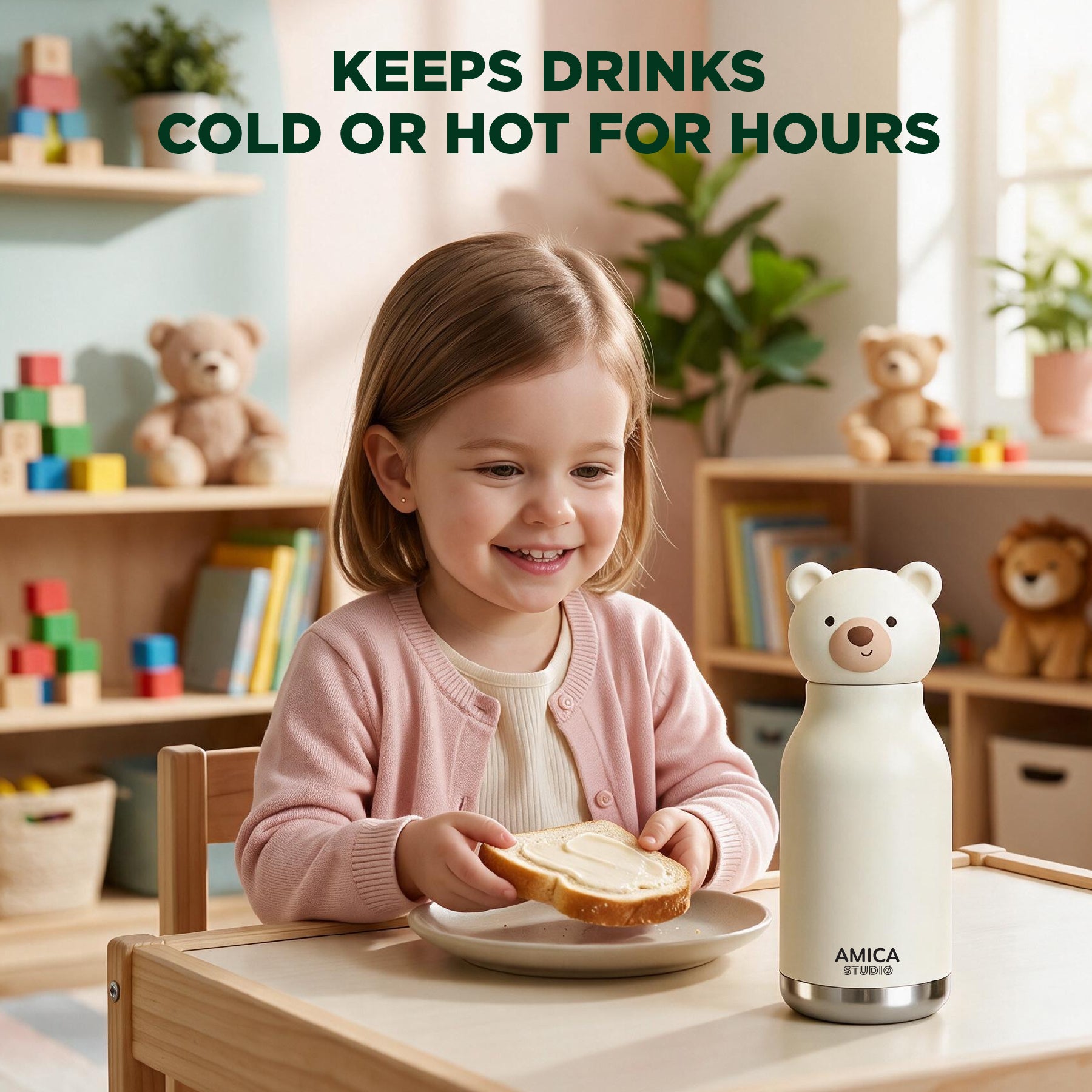 Kids Water Bottle Insulated - Snowy the Polar Bear | AMICA STUDIO