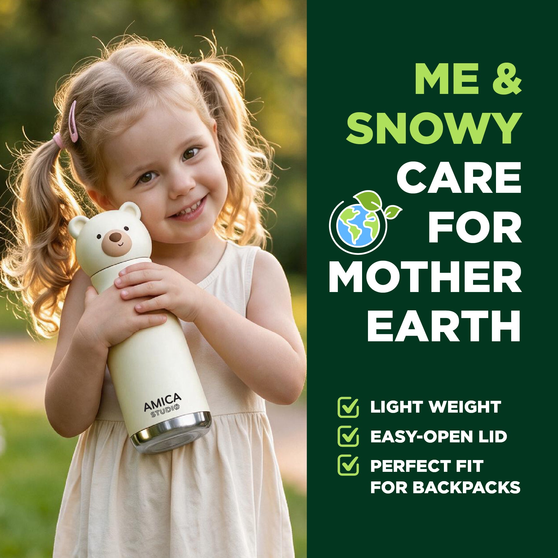Kids Water Bottle Insulated - Snowy the Polar Bear | AMICA STUDIO