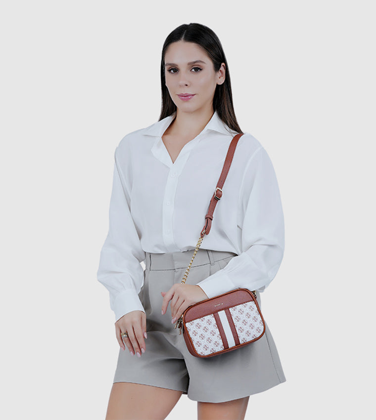 Amica Lois White/Tan Crossbody Bag